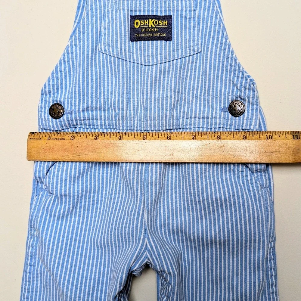 Vintage Osh Kosh‎ Overalls 80s Light Blue White Stripe Easter Flaws 12 Months